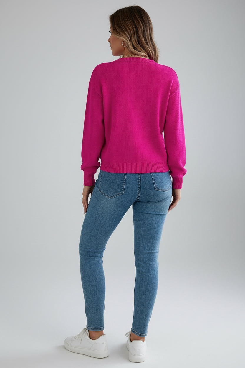 Women Casual Color Block Cable Knit Lantern Sleeve Pullover Sweater