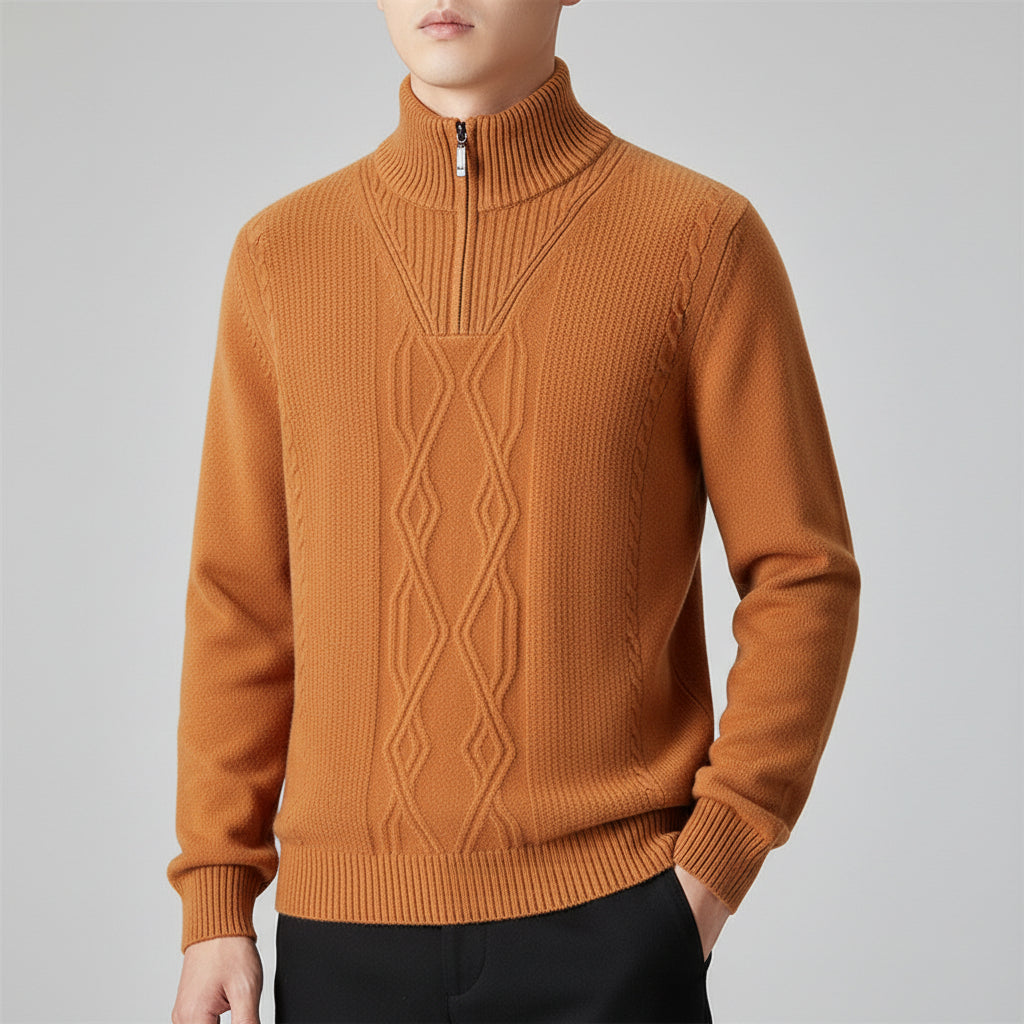 Men's Diamond-Pattern Sweater Casual Stand Collar Long Sleeves