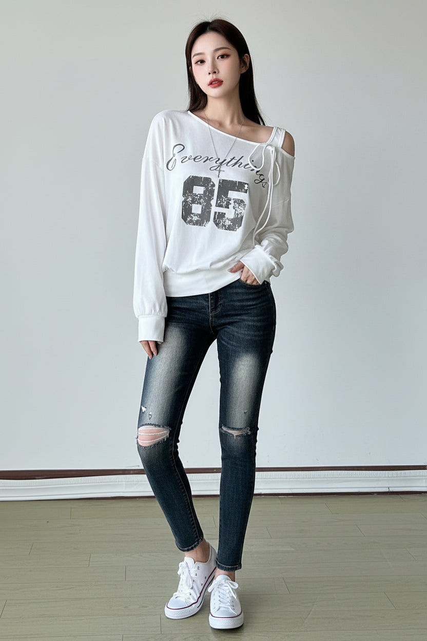 New Relaxed-style Outfit Loose-fitting Asymmetrical T-shirt