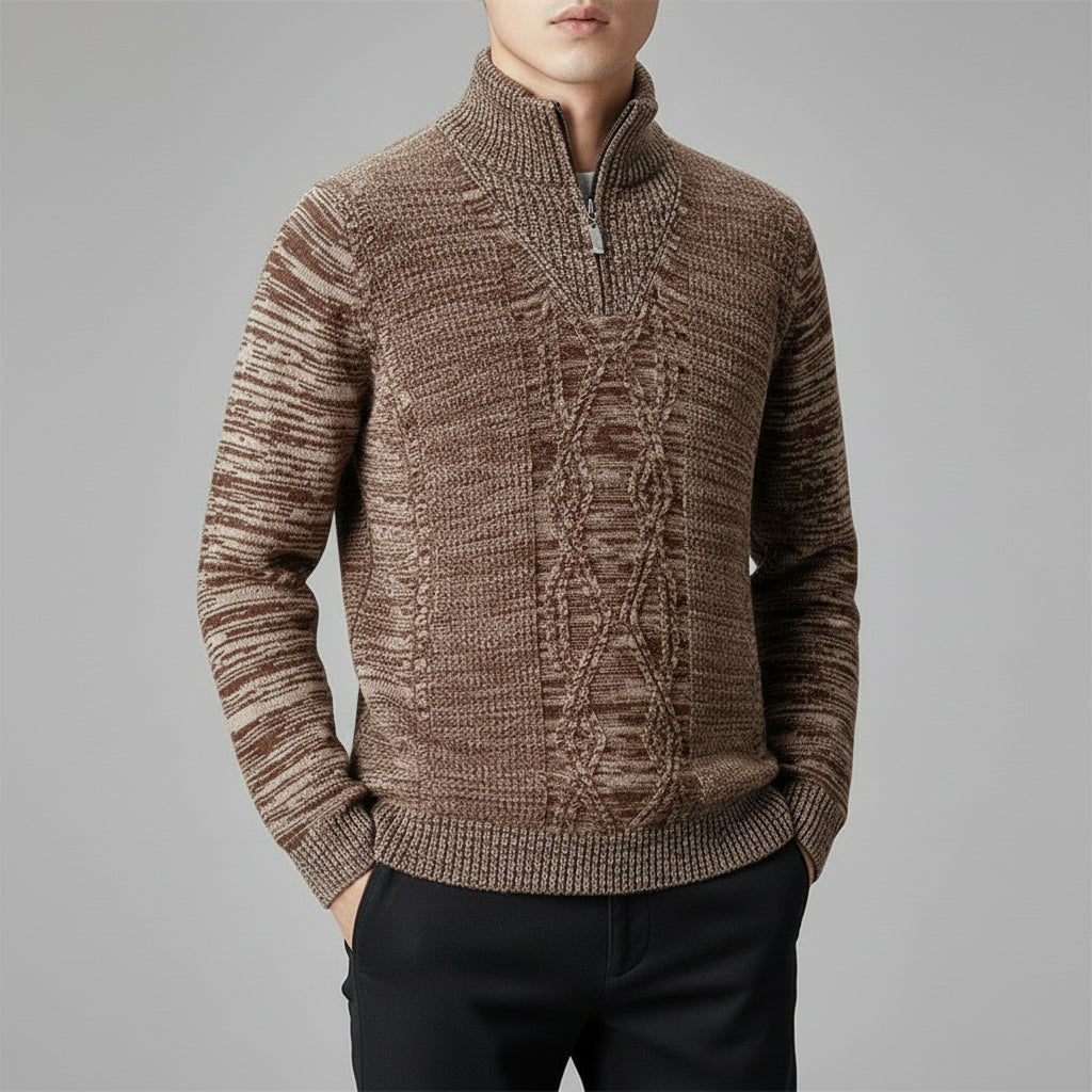 Men's Diamond-Pattern Sweater Casual Stand Collar Long Sleeves