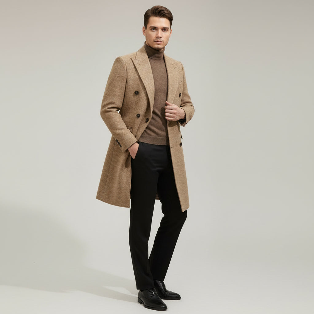 Autumn And Winter Brown Bar MACN Warm Wool Overcoat