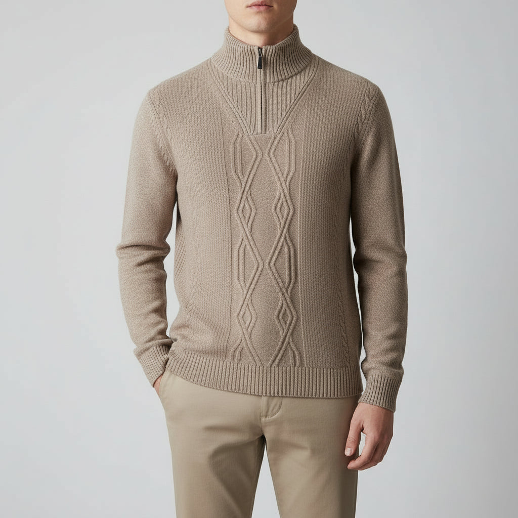 Men's Diamond-Pattern Sweater Casual Stand Collar Long Sleeves
