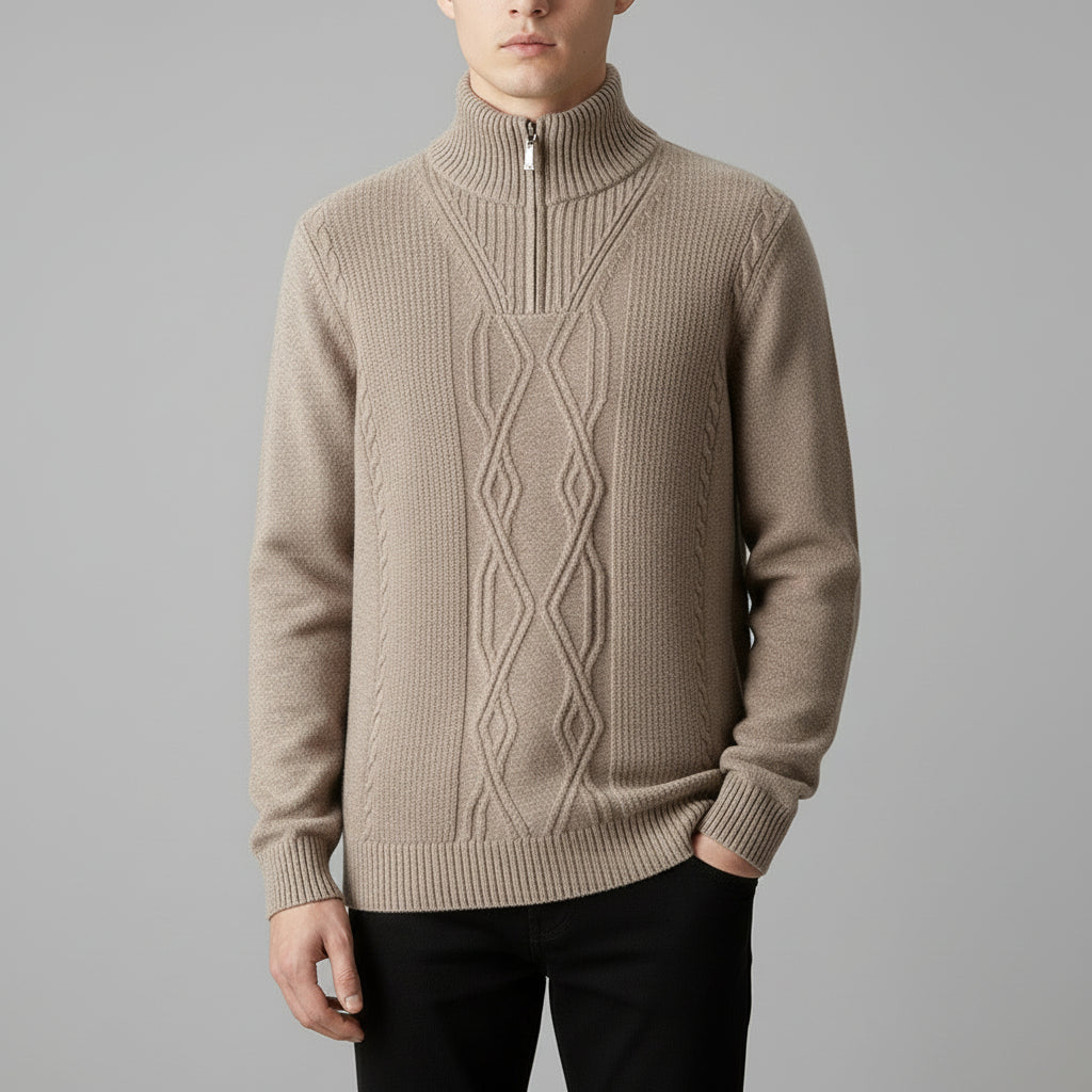 Men's Diamond-Pattern Sweater Casual Stand Collar Long Sleeves