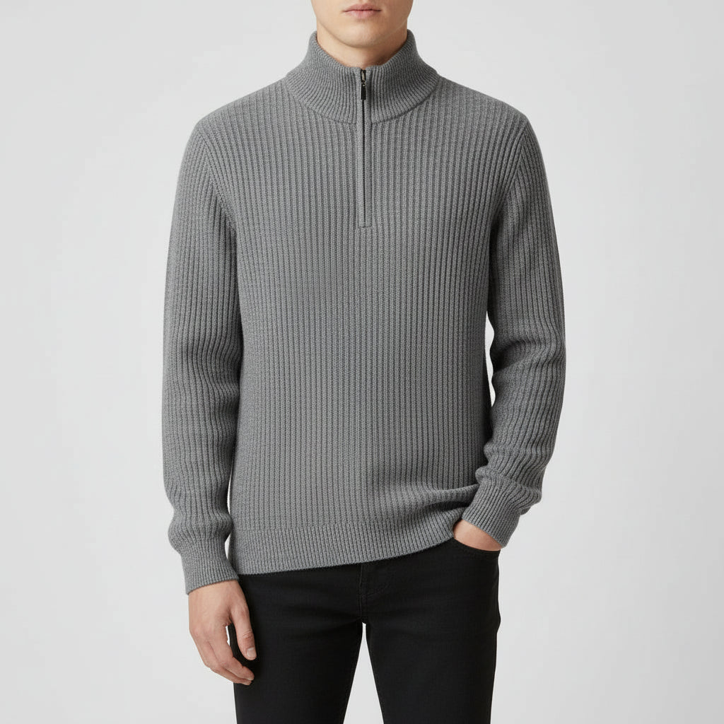 Thickened Men's Half-zip Stand-up Collar Pure Wool Knitted Pullover Warm Sweater
