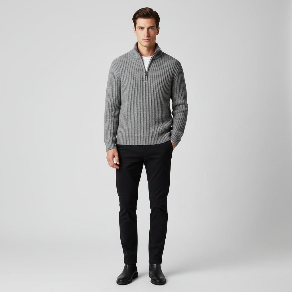Thickened Men's Half-zip Stand-up Collar Pure Wool Knitted Pullover Warm Sweater