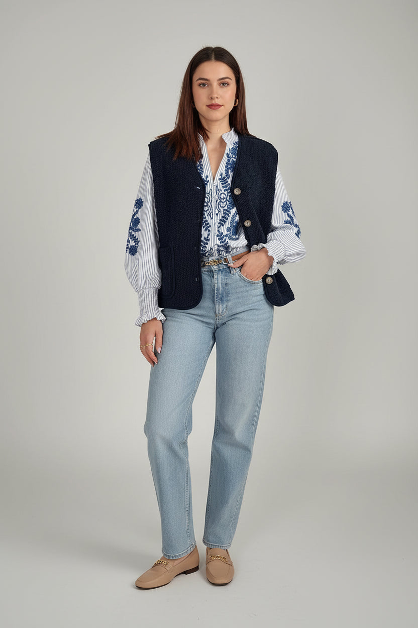 Women's Warm Outer Wear Lambswool Sleeveless Button Vest