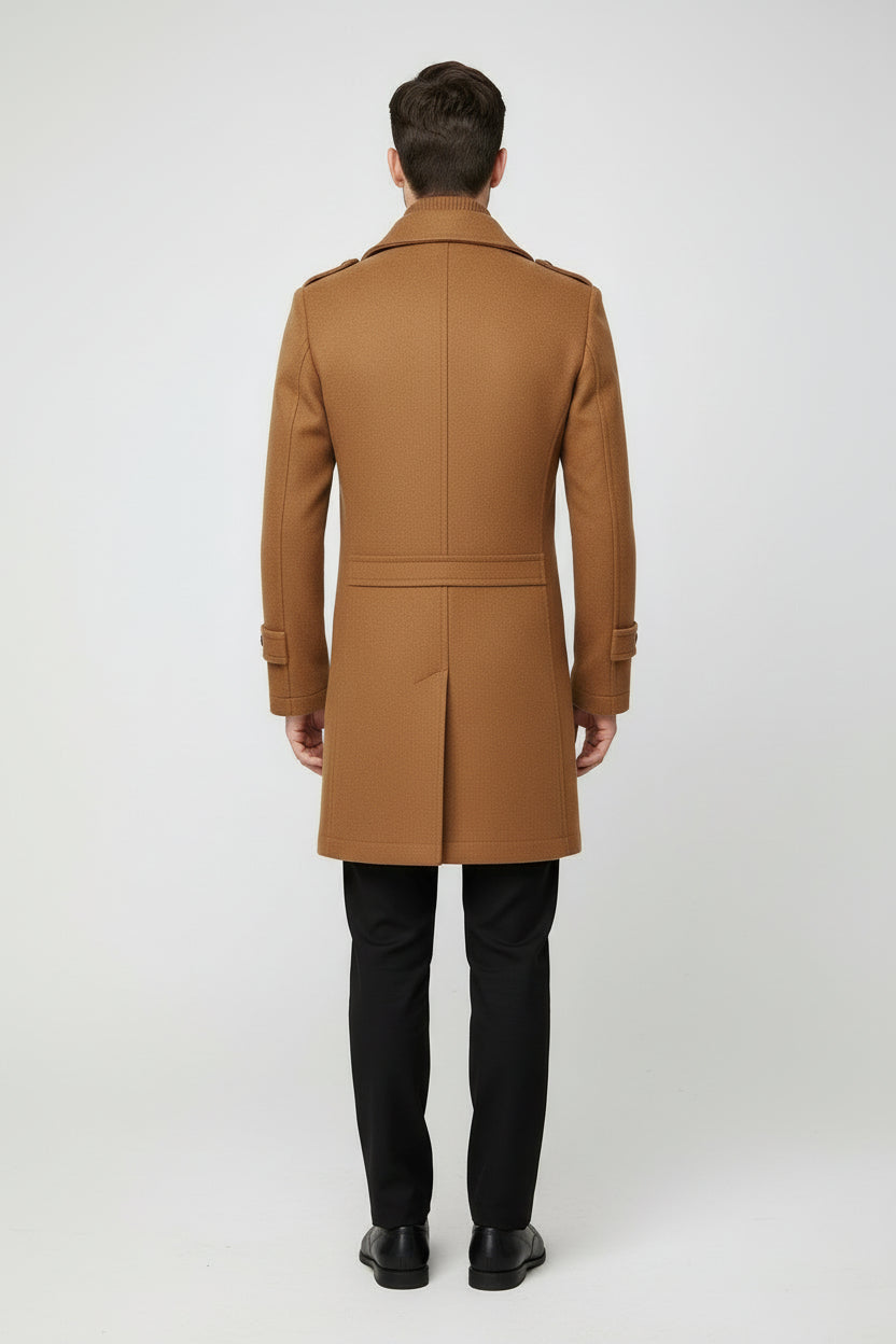 Men's Woolen Coat Double Collar Standard Vertical Zipper Coat Jacket