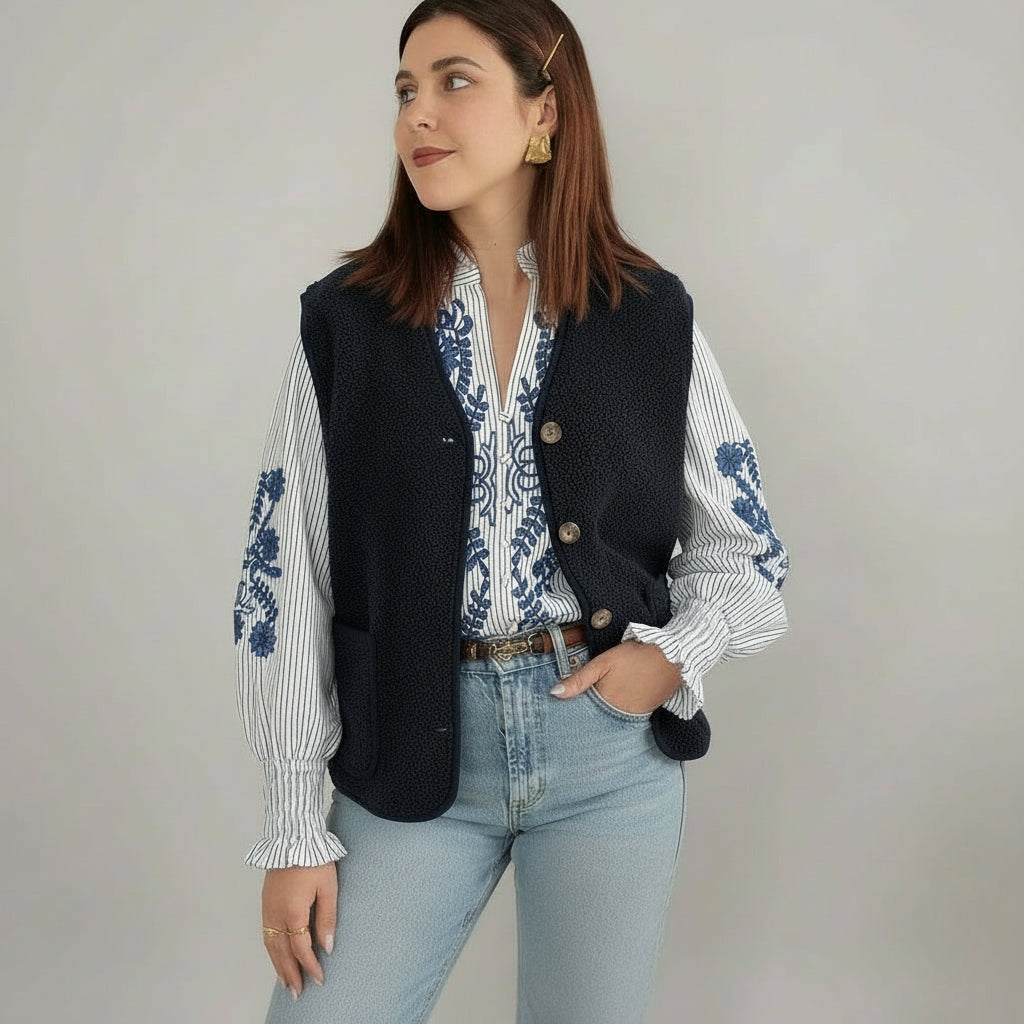 Women's Warm Outer Wear Lambswool Sleeveless Button Vest